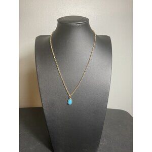 Gold Chain Necklace With Turquoise Teardrop Pendant Adjustable 18"